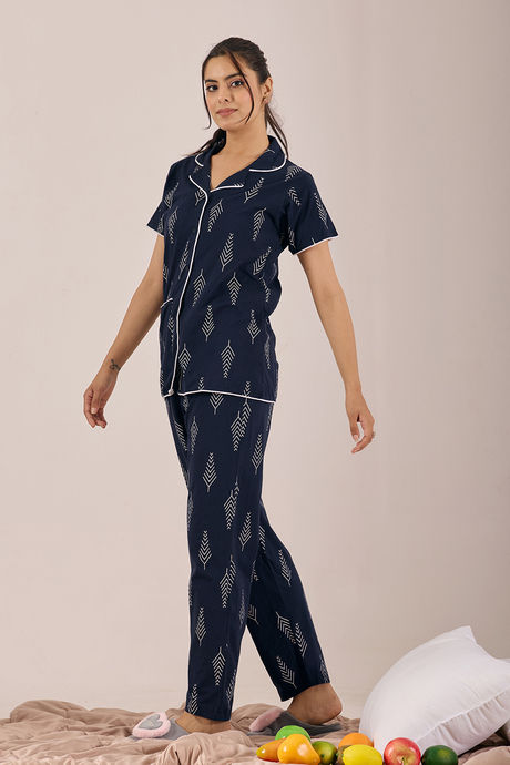 Sweet Moon Knit Cotton Pyjama Set - Navy Blue  — image 3